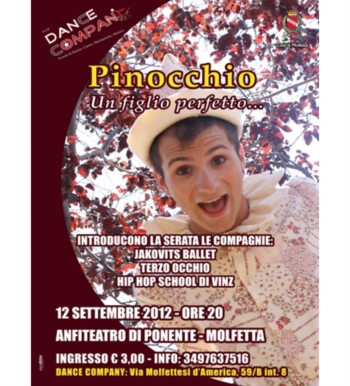 Pinocchio un figlio perfetto:il 12 Settembre presso l'Anfiteatro di Ponente alle ore 20.00