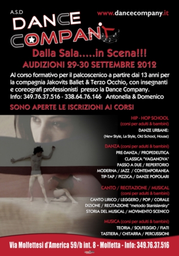 Dalla Sala....in scena - Audizioni 29-30 Settembre a cura della DANCE COMPANY