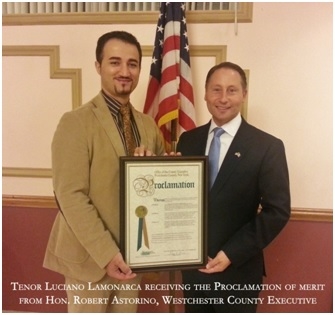 Il Tenore Luciano Lamonarca riceve una Proclamazione per meriti artistici dal Westchester (New York)