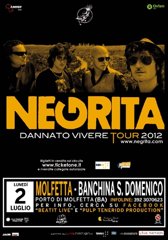 Negrita in concerto a Molfetta:il 2 luglio sulla banchina San Domenico