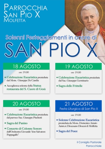 Festeggiamenti in onore di San Pio X dal 18 al 21 Agosto