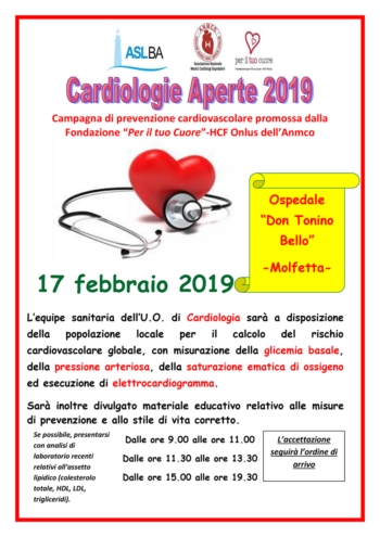 Campagna di prevenzione cardiovascolare promossa dalla Fondazione ''Per il tuo cuore'' - 17 Febbraio 2019